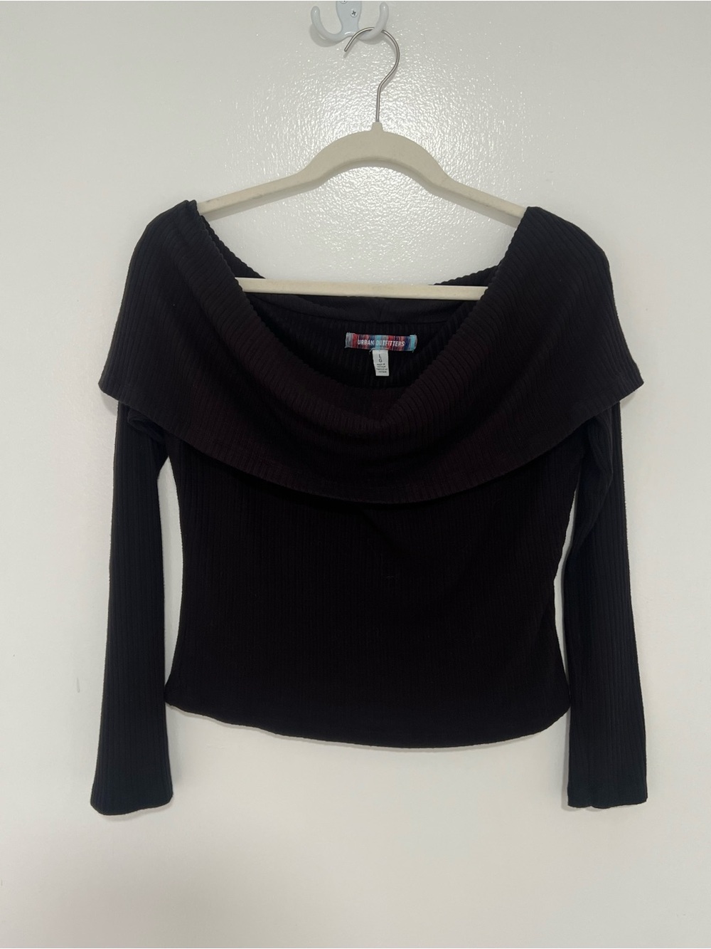 Urban Outfitters Black Off-Shoulder Fold-Over Ribbed Top